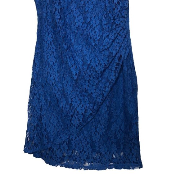 Spense PETITE Blue Lace Sleeveless Scoop Neck Ruched Sheath Dress- Size PL Large - Picture 3 of 6